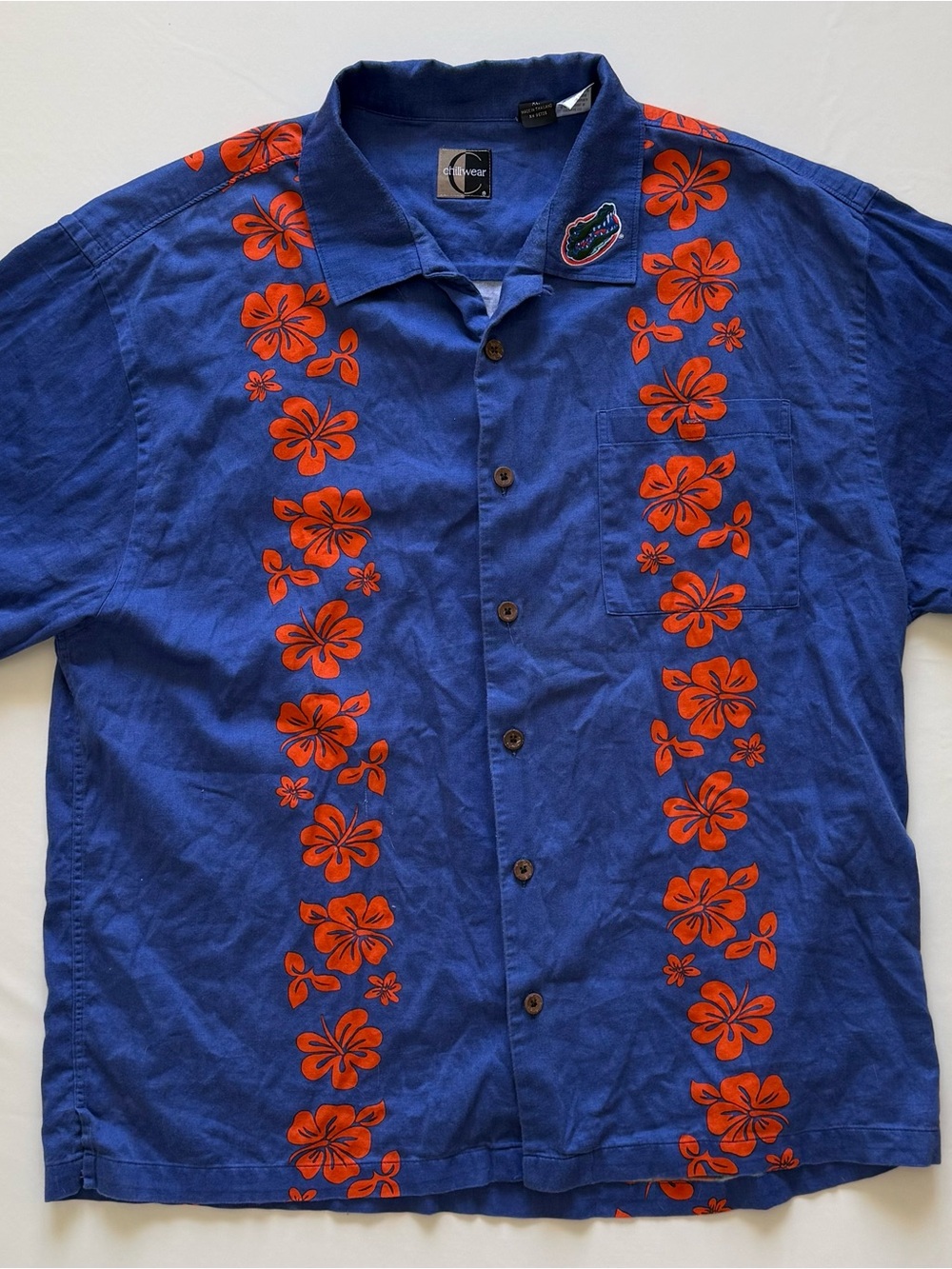 Men's Blue Hawaiian Florida Gators College Buttondown with Floral Print - XL